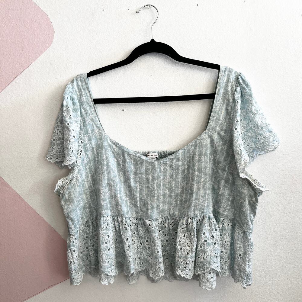 American Eagle‎ Eyelet Babydoll Top Size XXL Cottagecore Romantic Retro